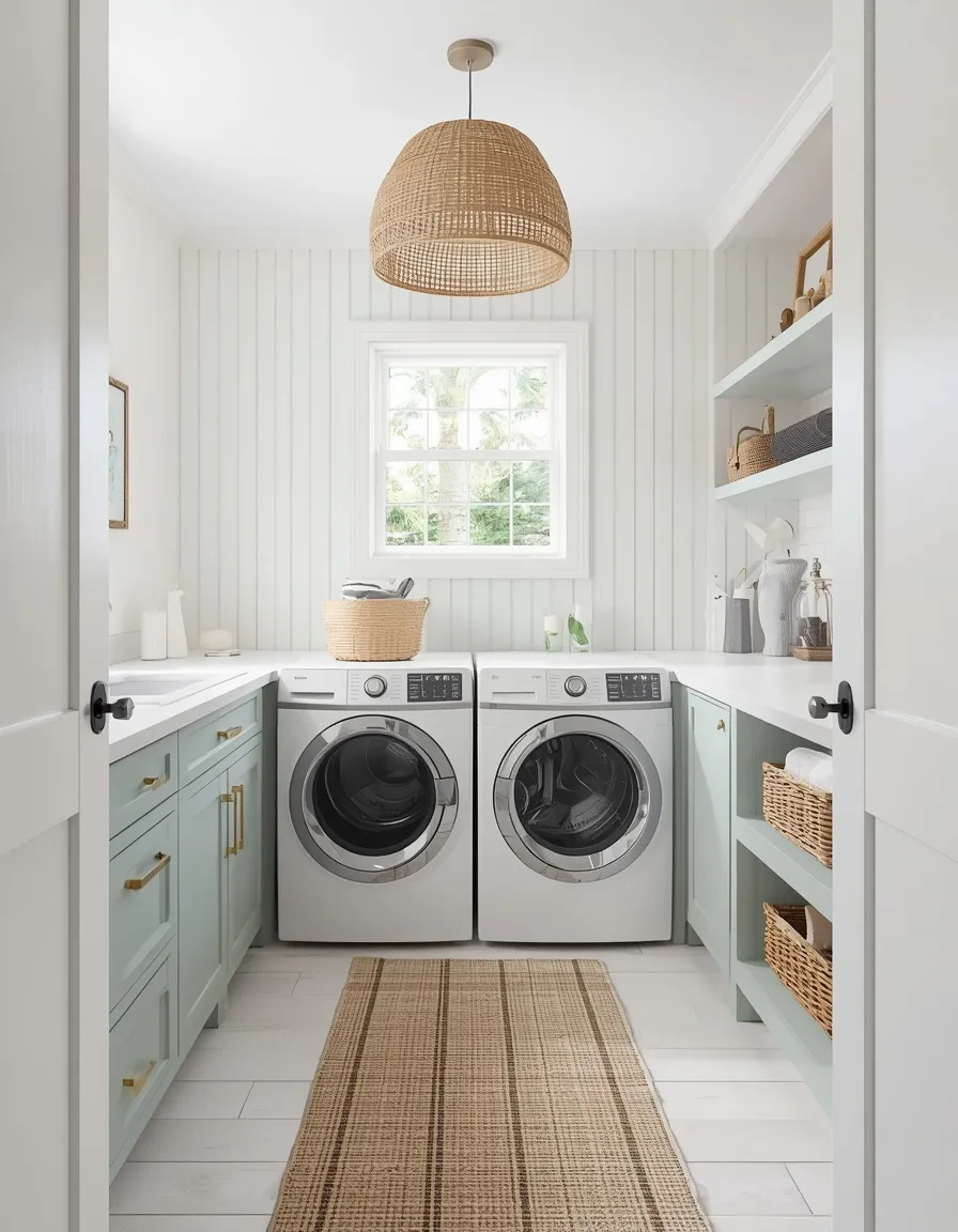 Coastal sage green laundry room