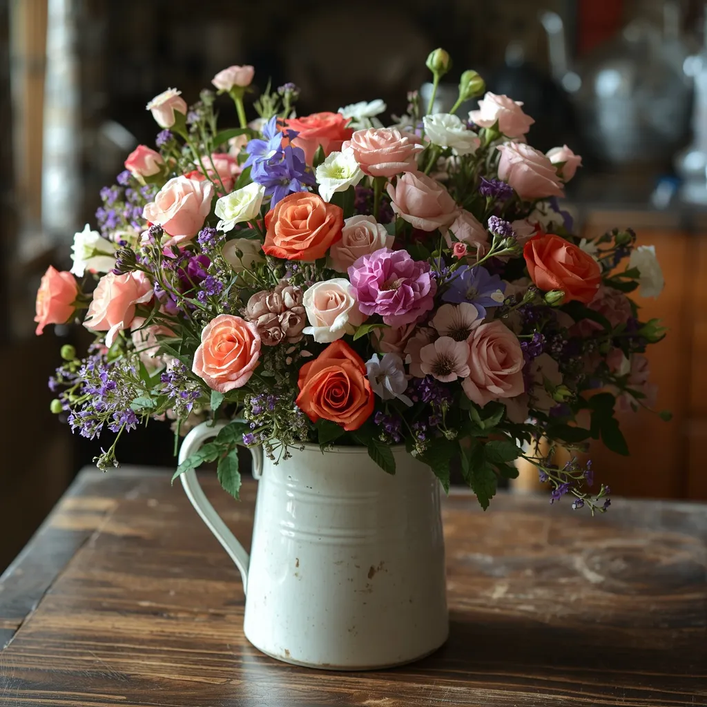 Cottage garden flowers in a pitcher