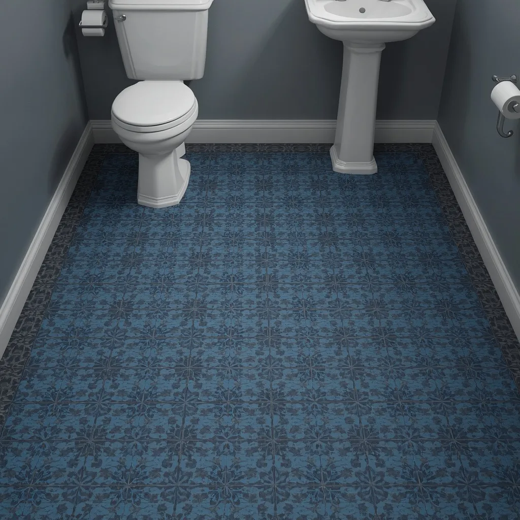 Encaustic patterned powder room floor