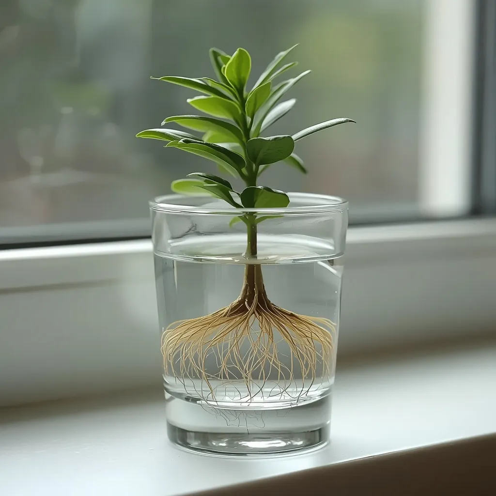 Jade cutting rooting in water