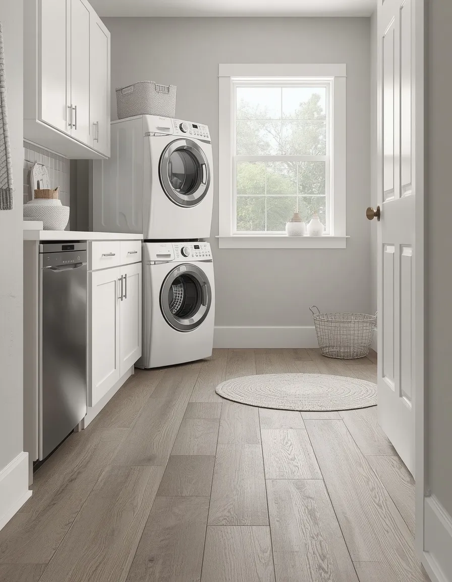 Luxury vinyl plank laundry room floor