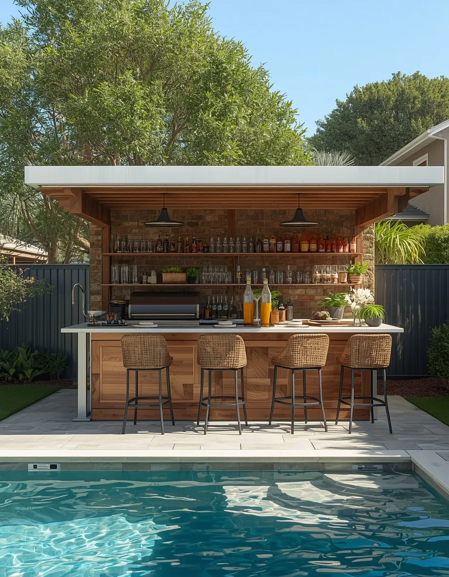 Poolside small backyard outdoor kitchen