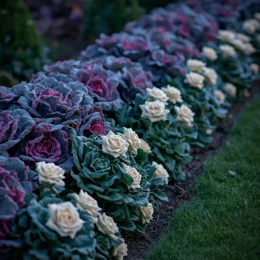 Purple and cream ornamental kale border