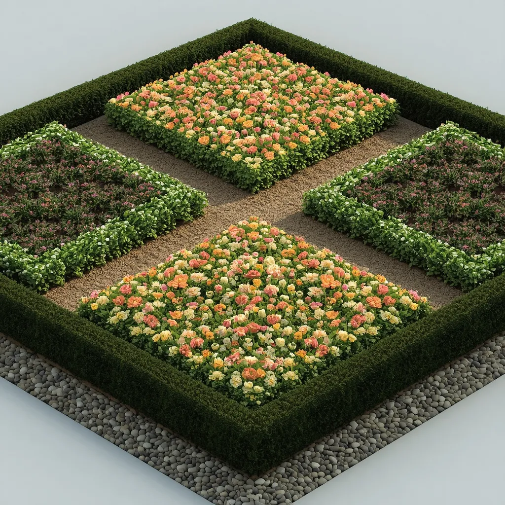 Square formal parterre flower bed