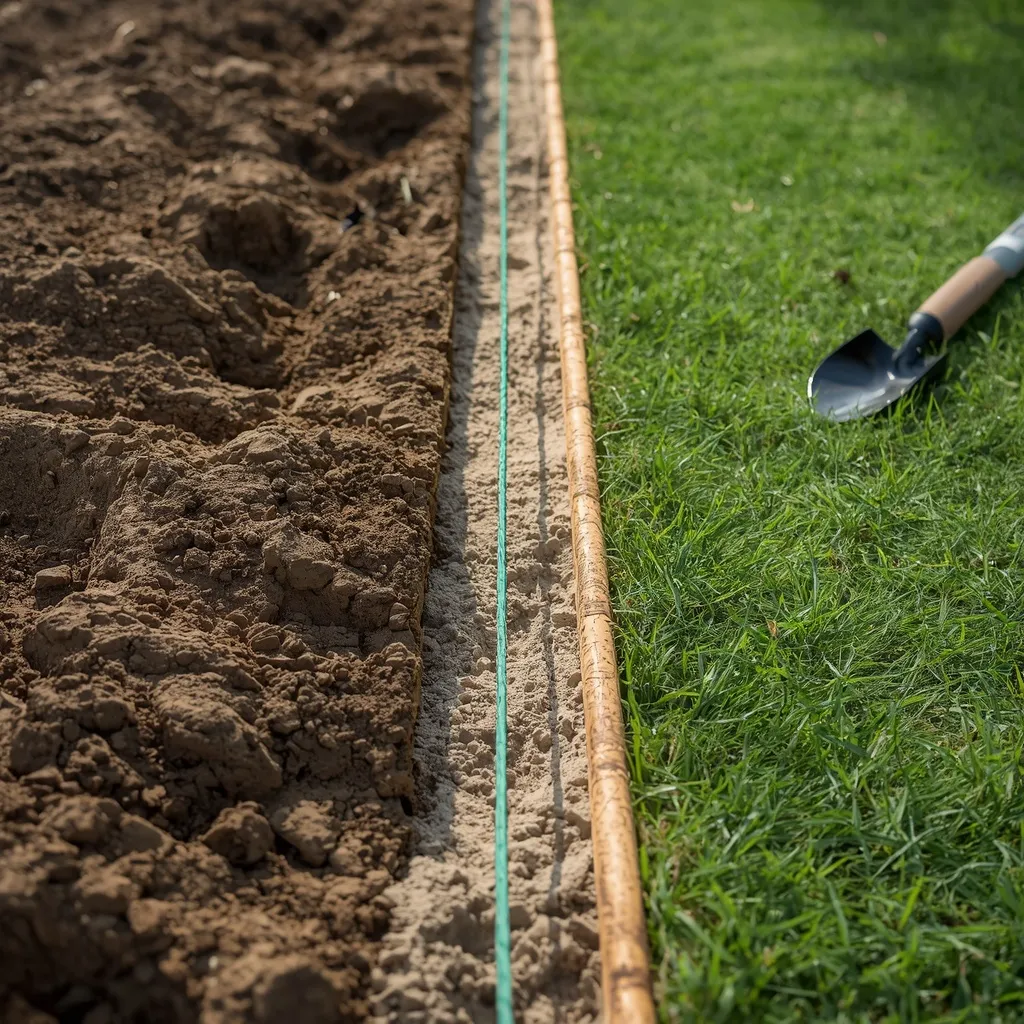 Installing flower bed edging trench
