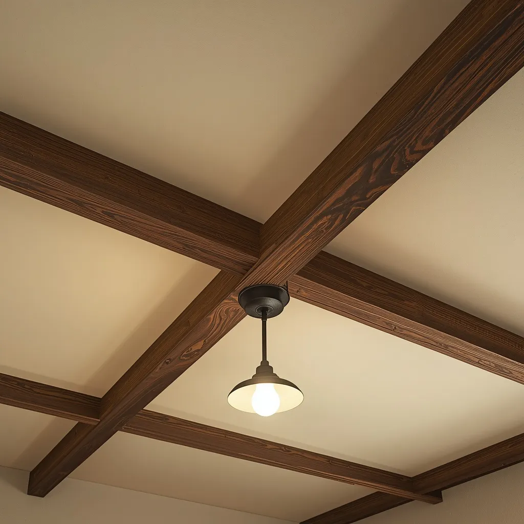 An exposed wood beam ceiling adding rustic architecture to a garage