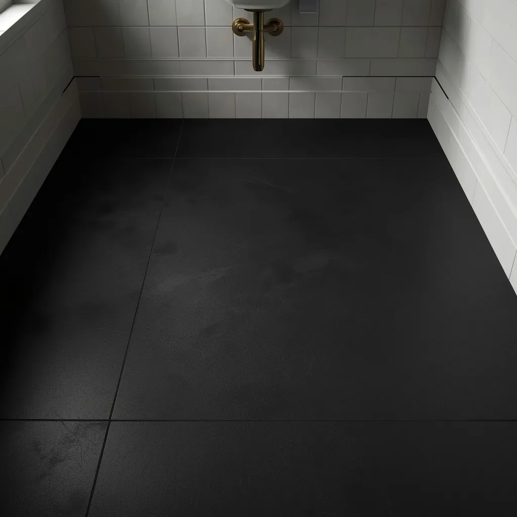 Black tile powder room floor