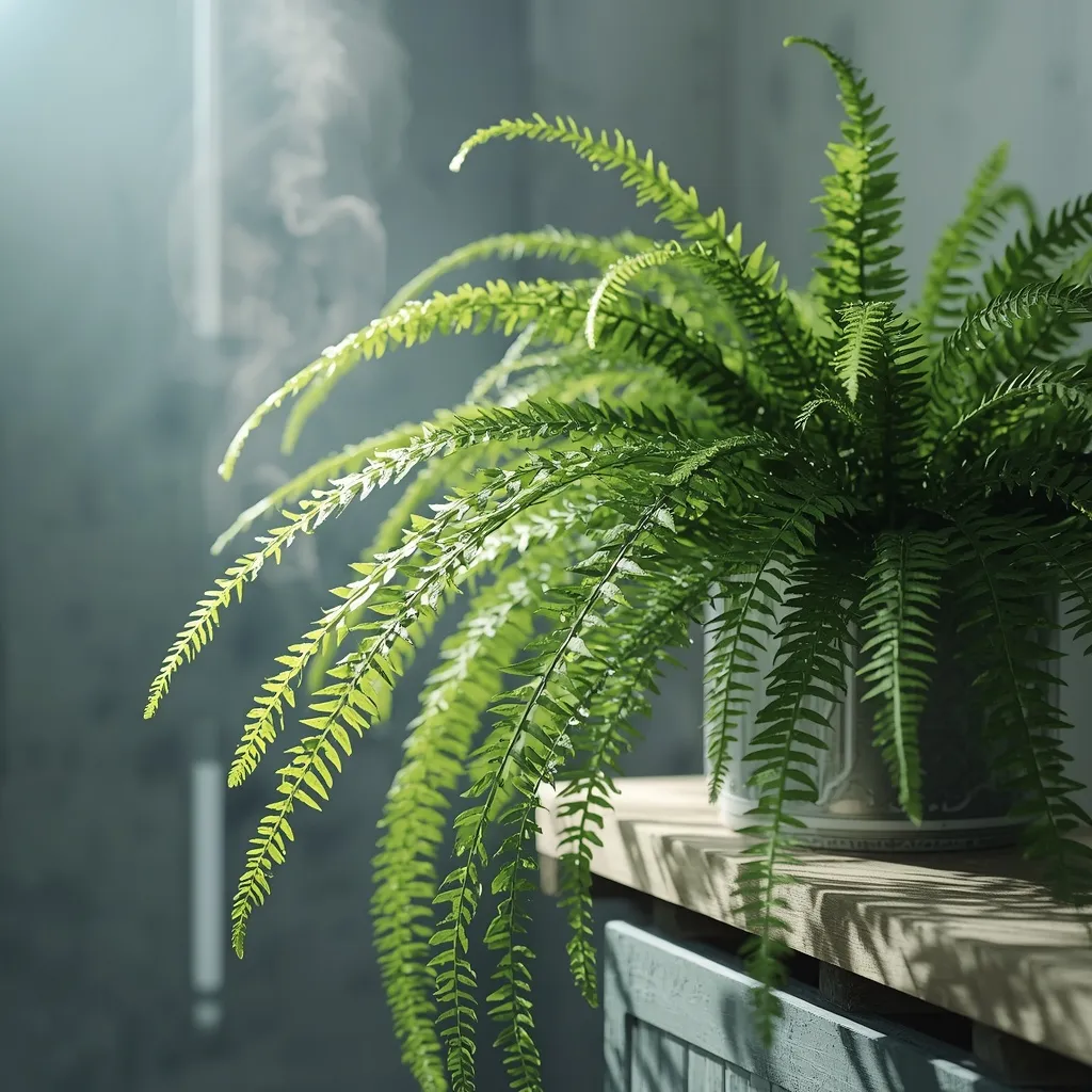 Boston fern near bathroom shower