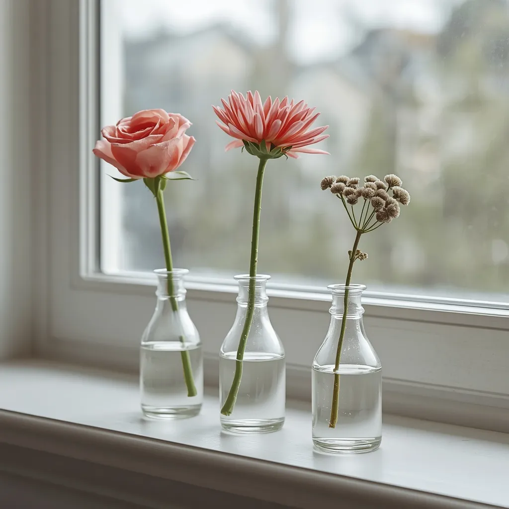 Bud vase trio single stem flowers