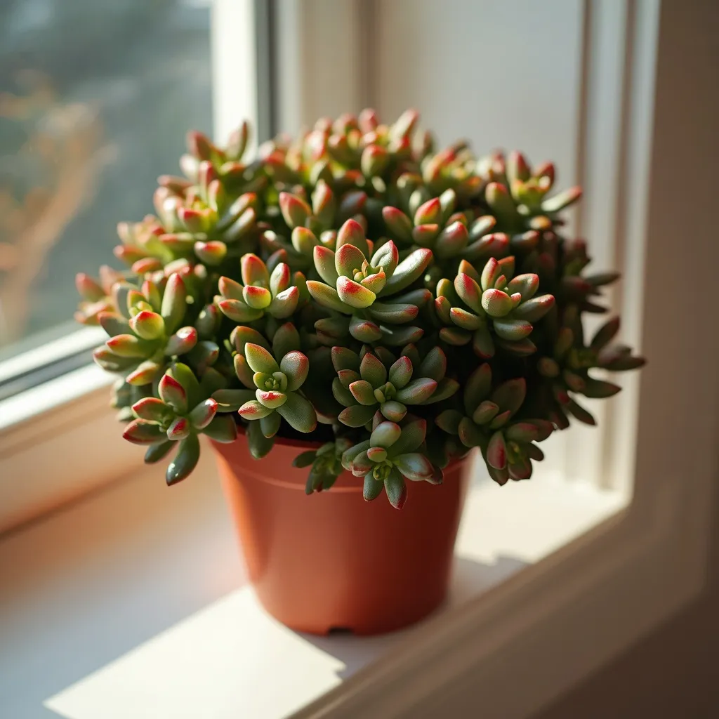 Compact jade plant in bright light
