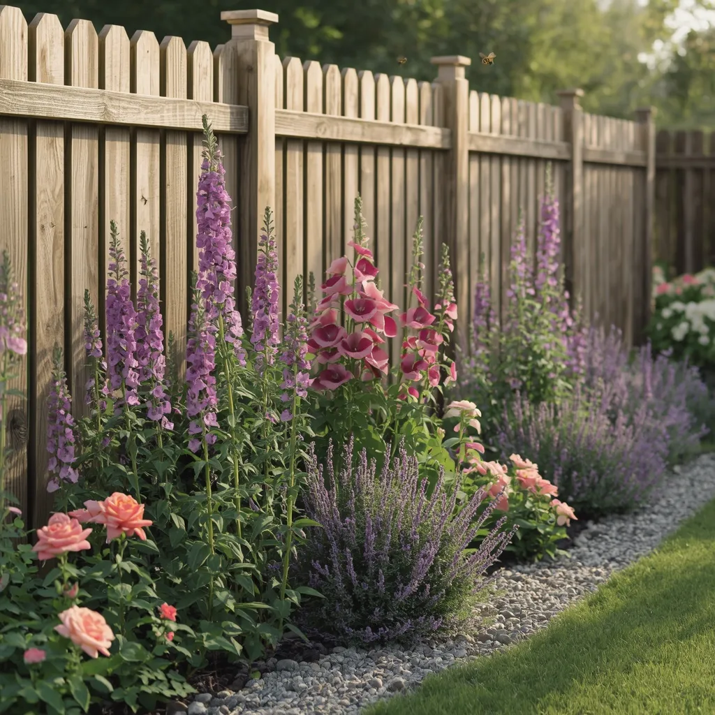 Cottage herb and flower border in backyard