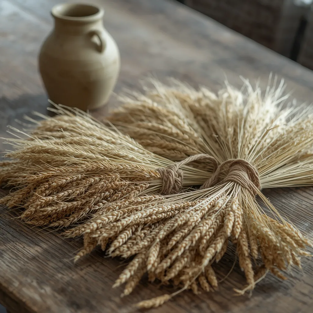 Dried wheat bundles on a fall table