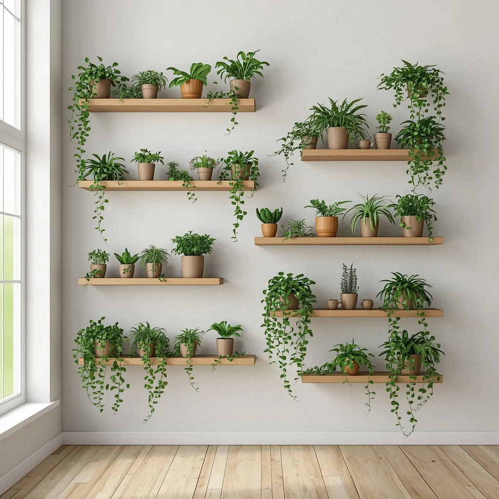 Floating shelf plant wall display