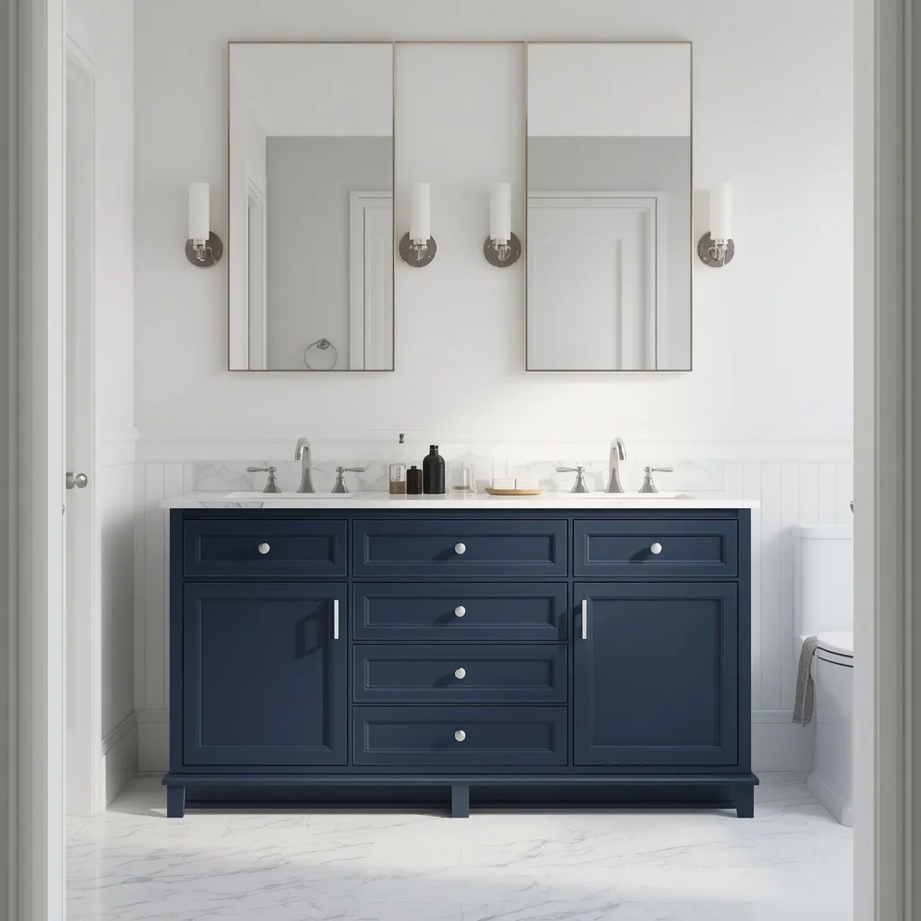 Navy blue bathroom vanity