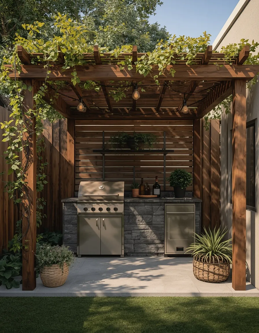 Pergola small backyard outdoor kitchen