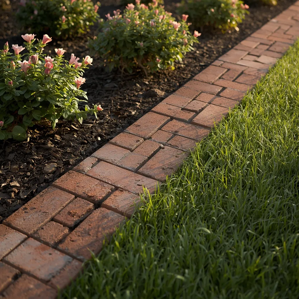 Reclaimed brick flower bed border