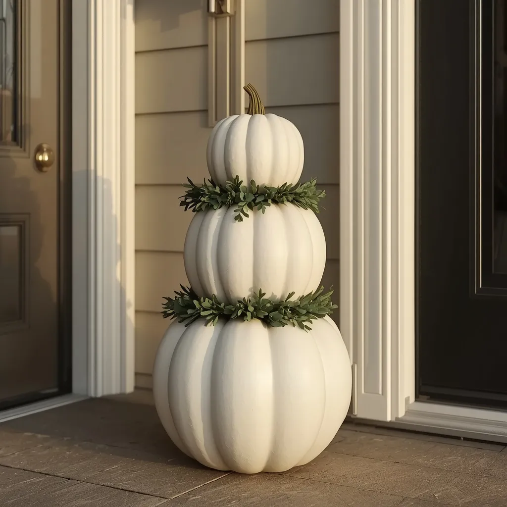 Stacked white pumpkin topiary