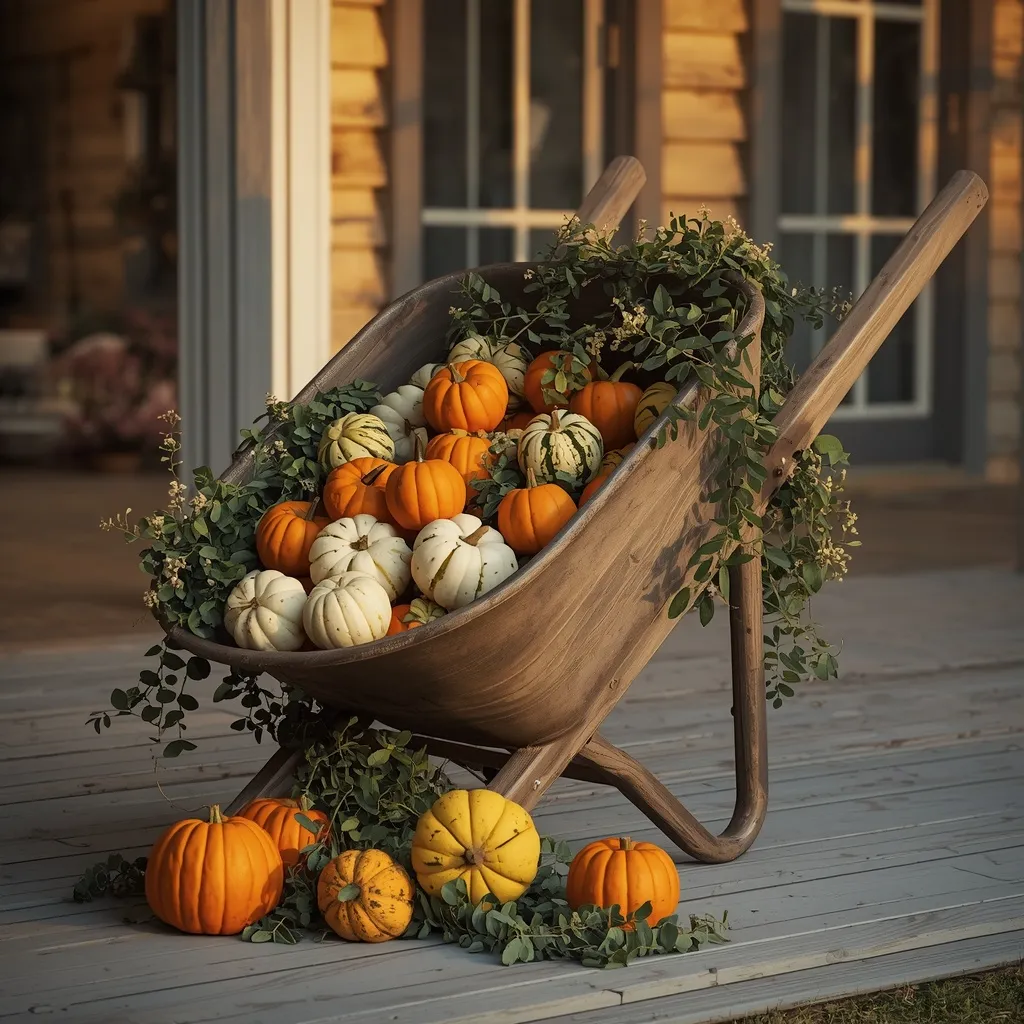 Wooden wheelbarrow with fall