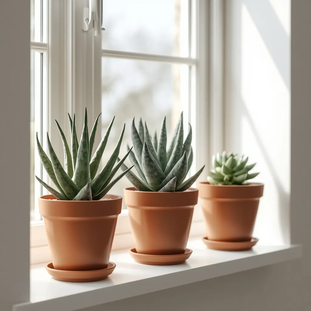Aloe row on bathroom windowsill