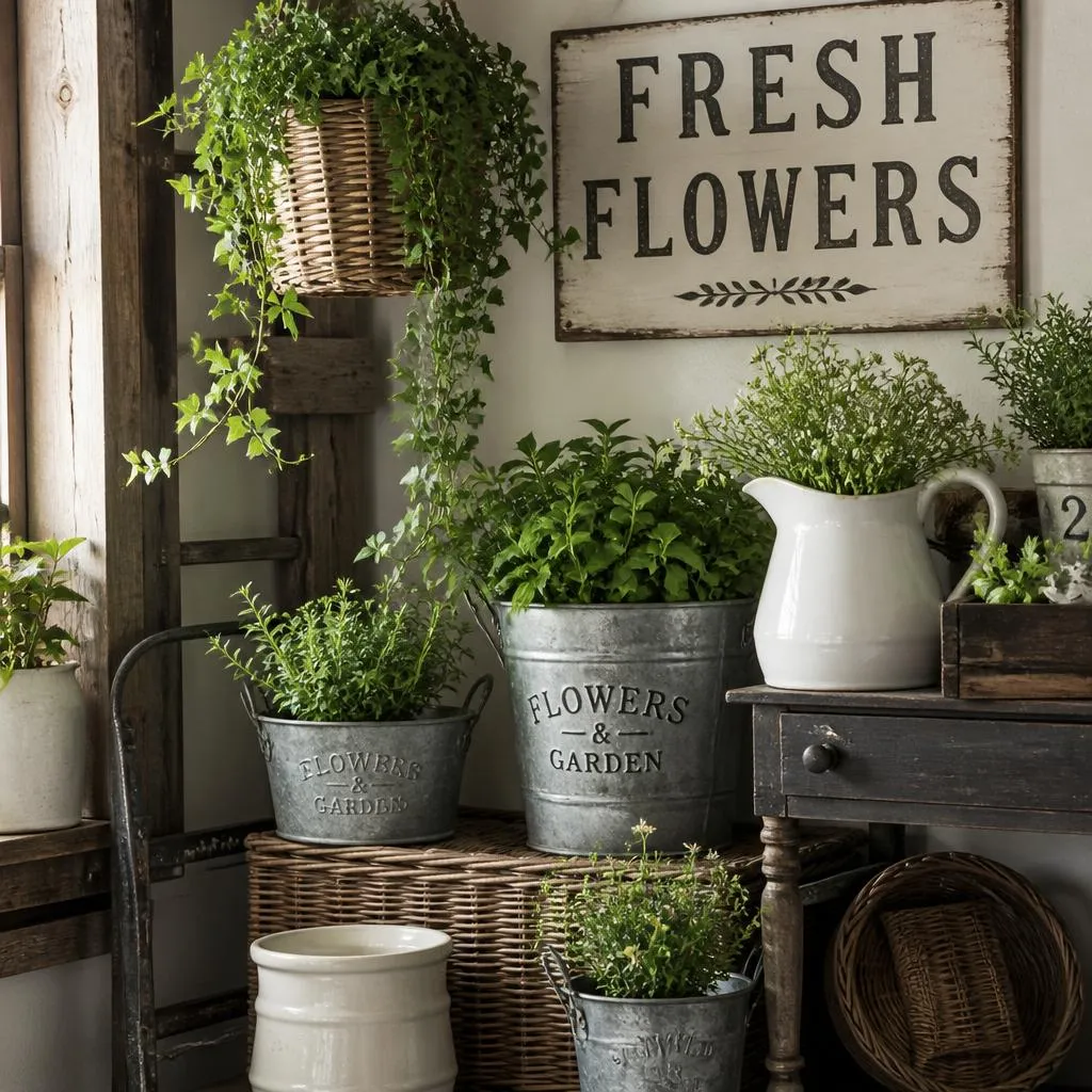 Cozy farmhouse plant nook