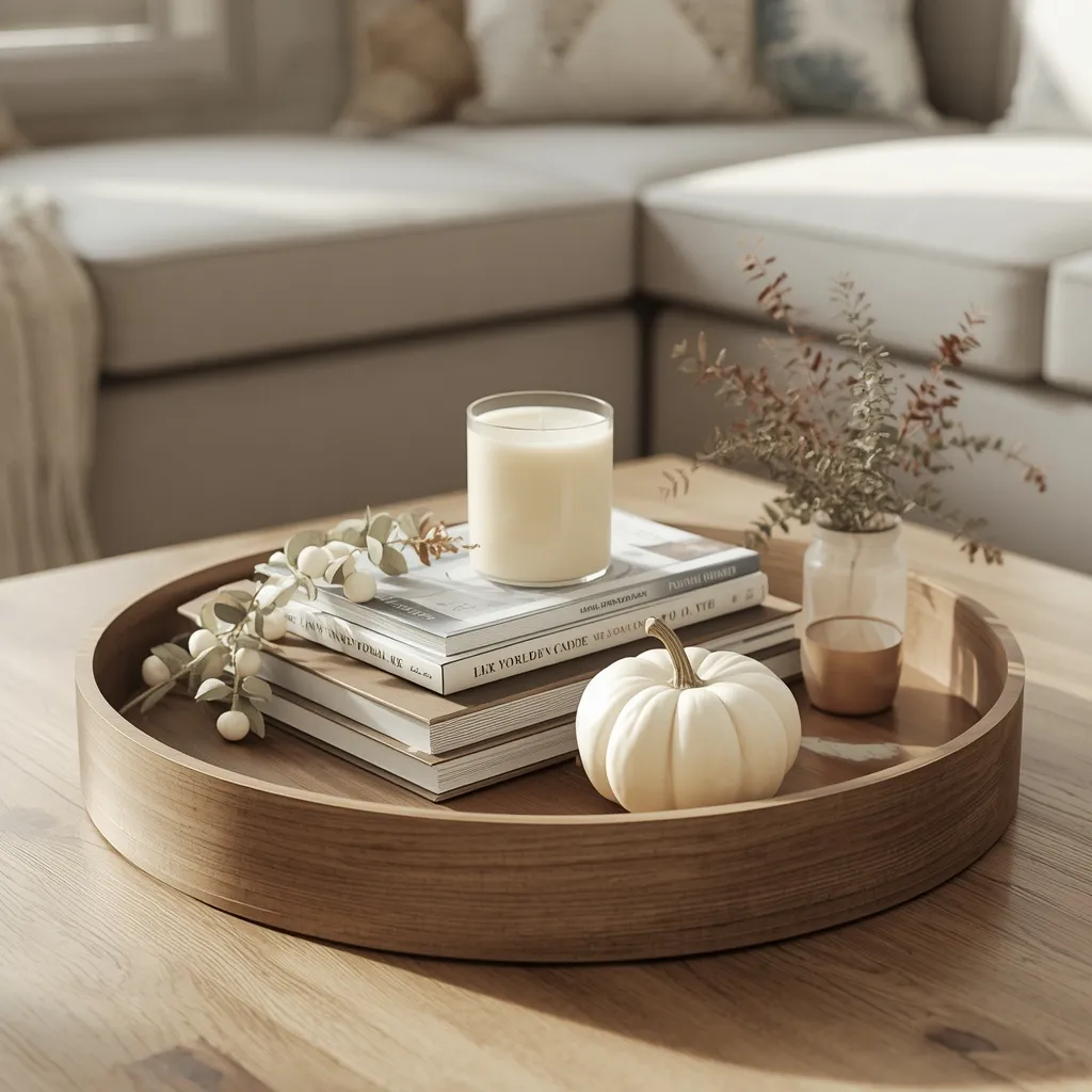 Fall vignette tray on a coffee table