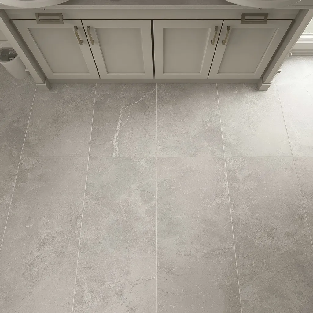 Grey stone look powder room floor