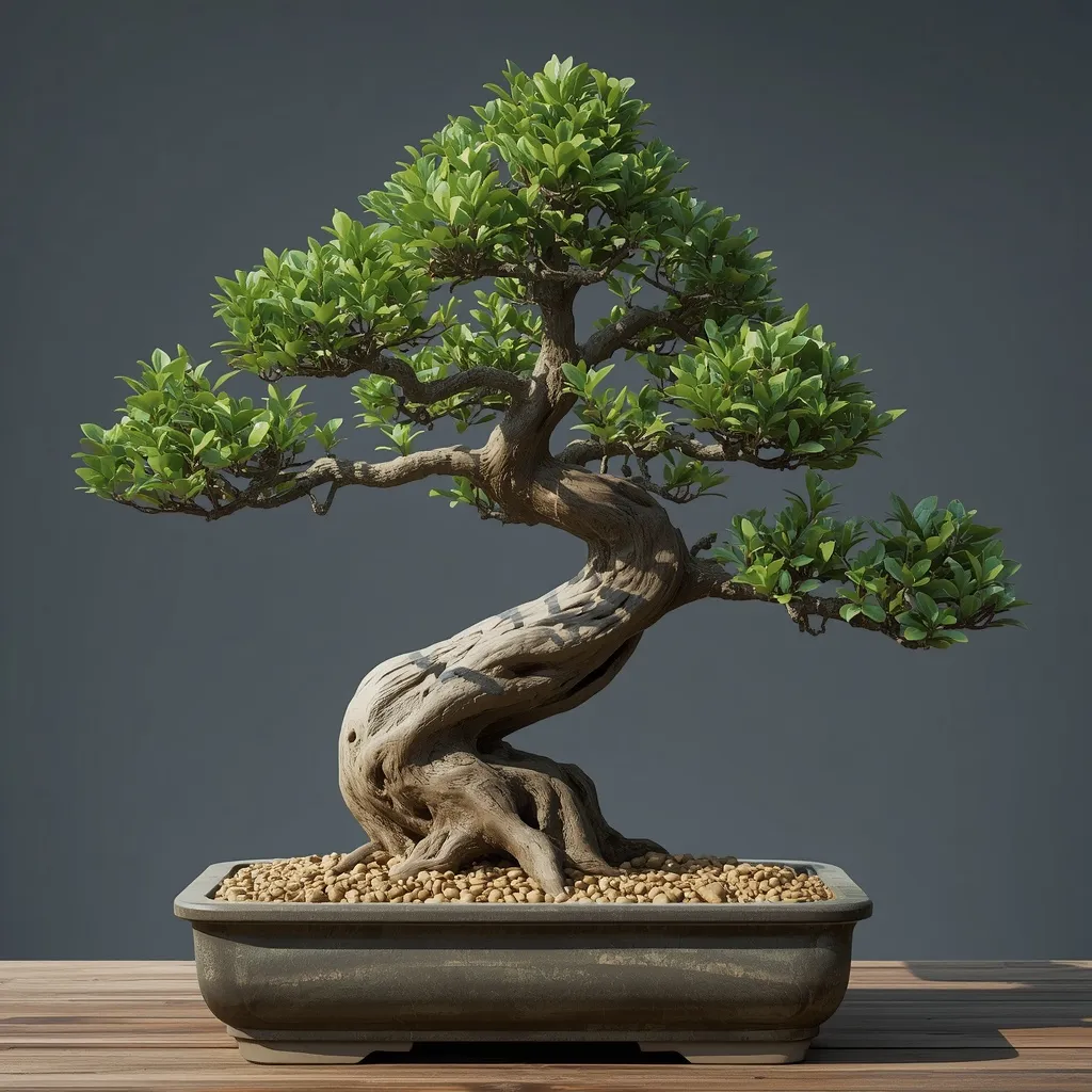 Jade plant bonsai in shallow pot