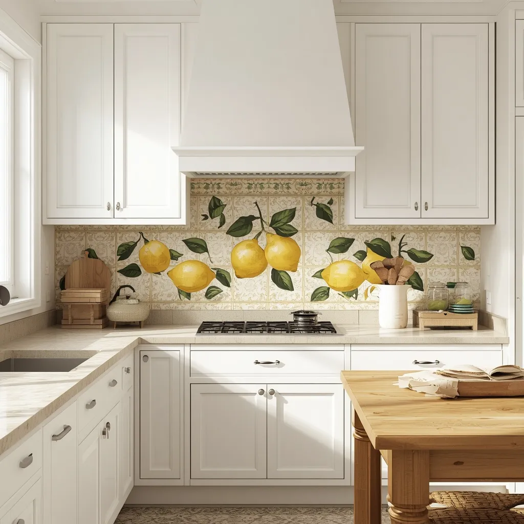 Lemon citrus tile backsplash