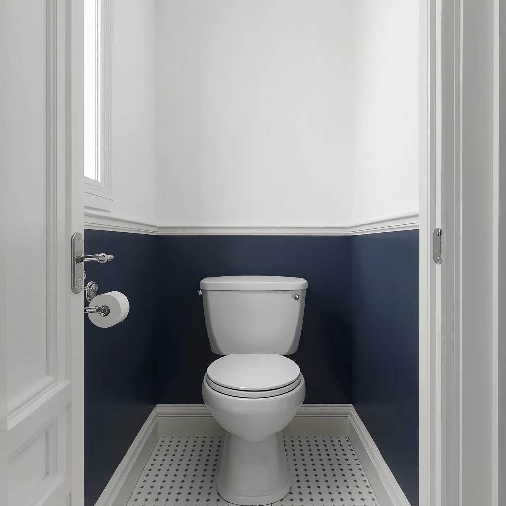 Navy and white small bathroom