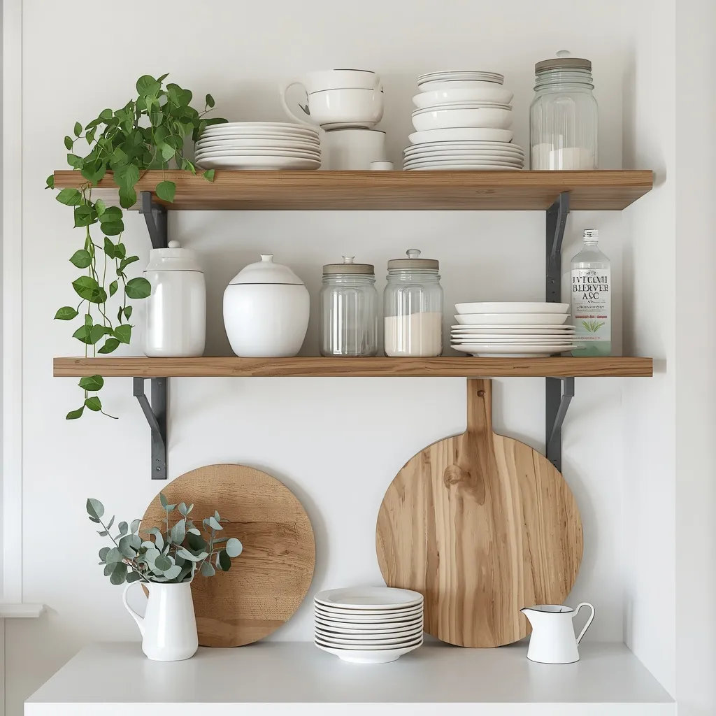 Open shelf summer farmhouse kitchen
