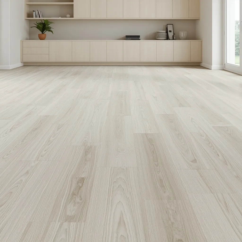 Pale continuous wood flooring
