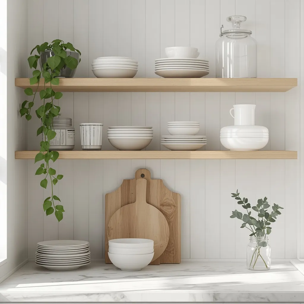 Summer open shelf kitchen styling