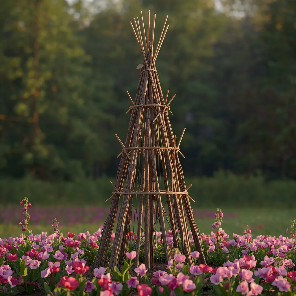 Twig wigwam obelisk sweet peas