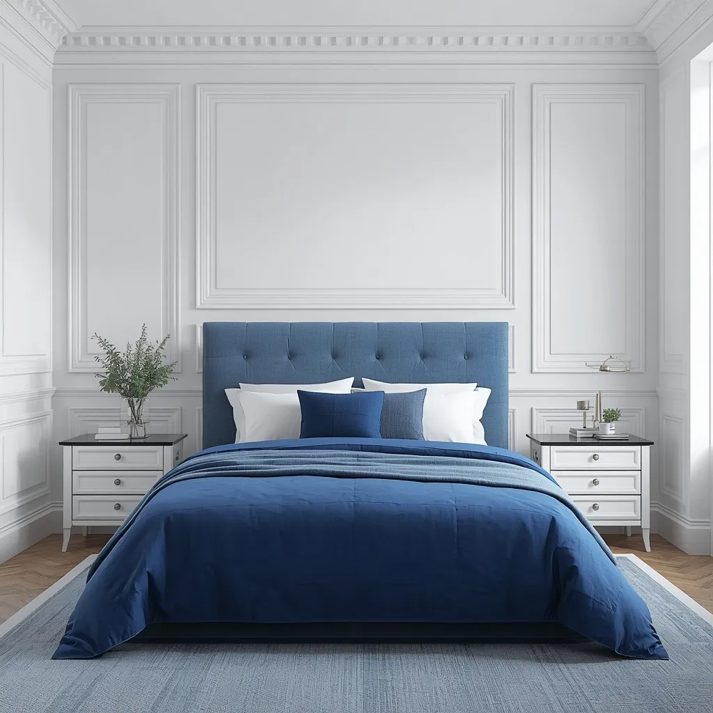 Blue and white bedroom combination
