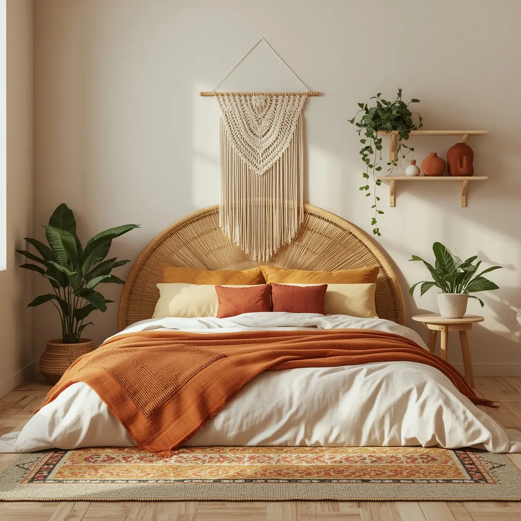 Boho rattan summer bedroom