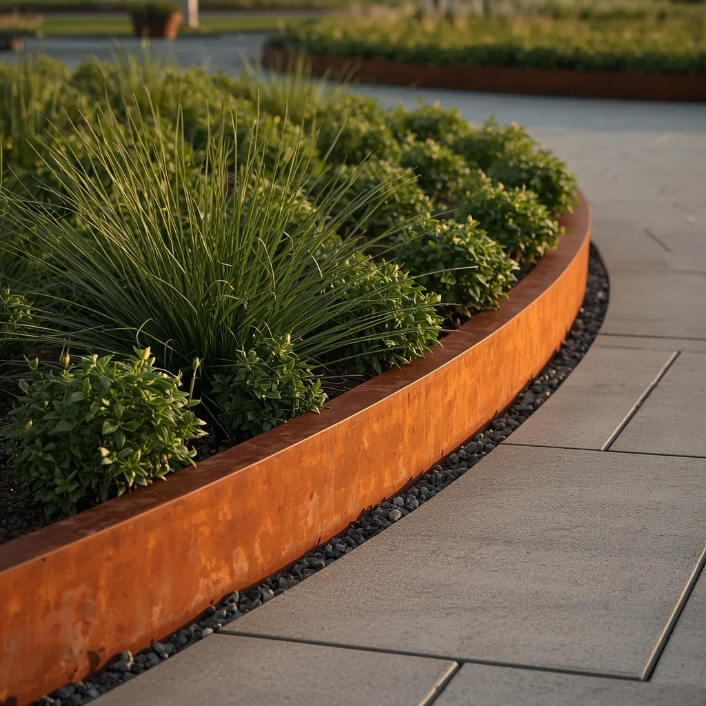 Corten steel rust flower bed edge