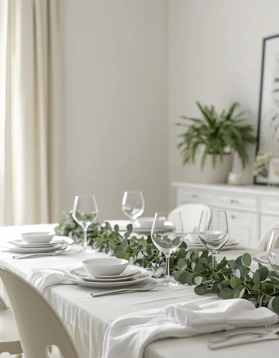 Green and white summer dining room