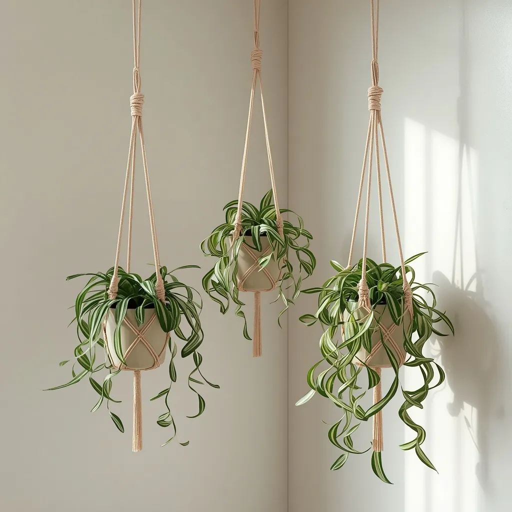 Hanging spider plants in bathroom