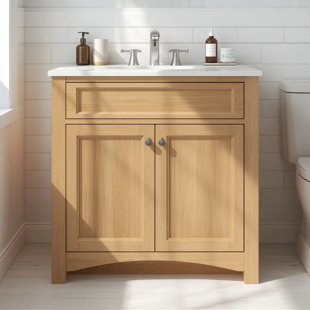 Natural wood bathroom vanity