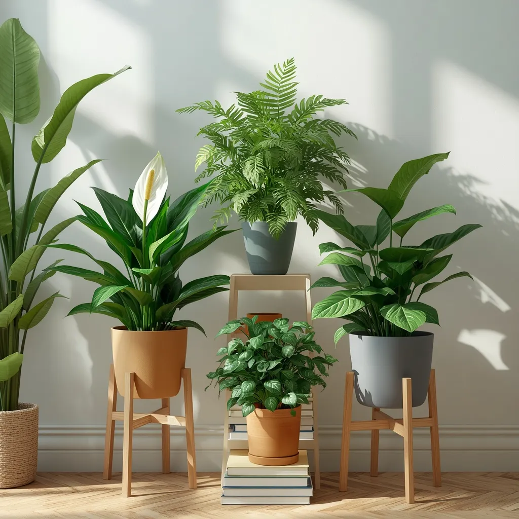 Peace lily in a grouped plant cluster