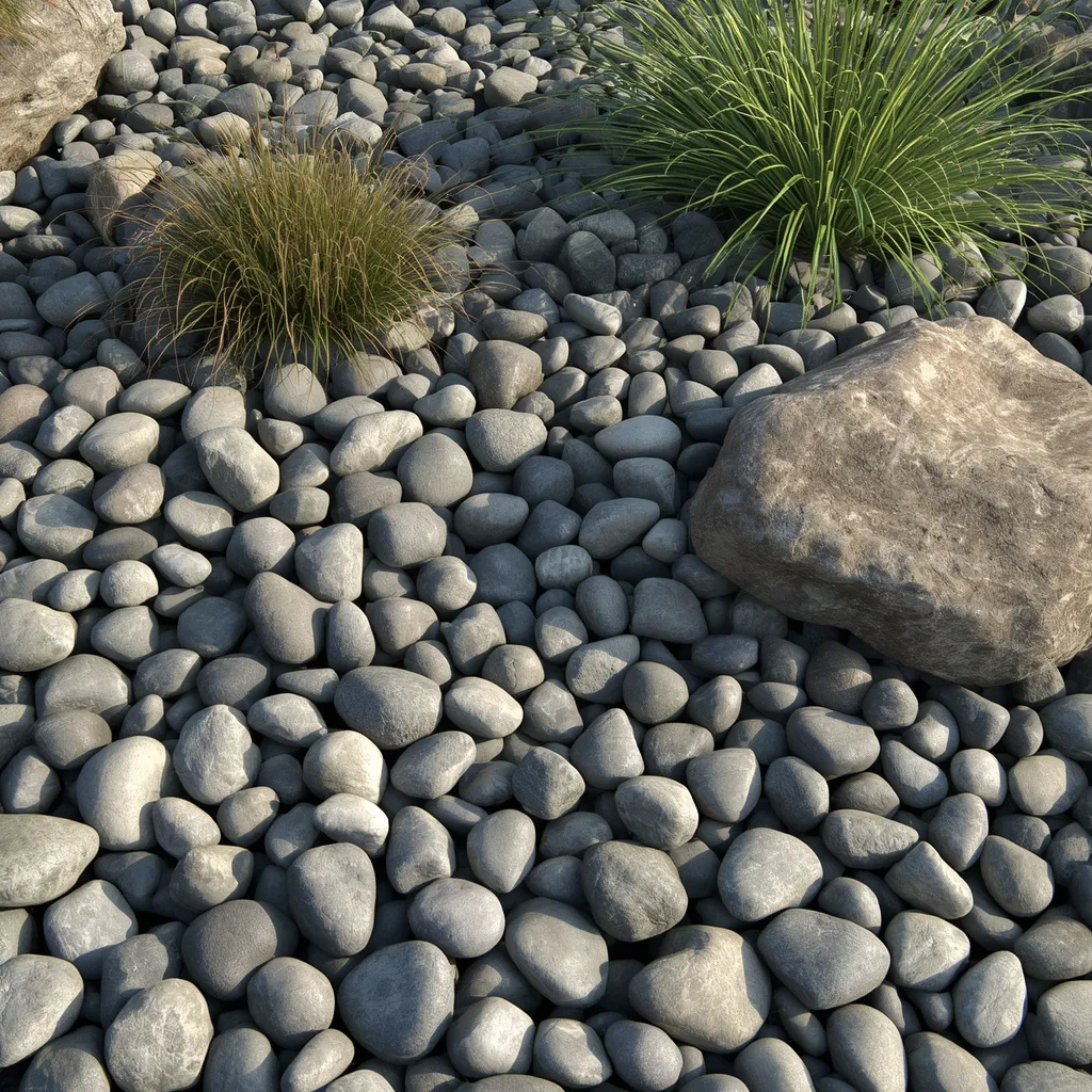 River rock front yard flower bed