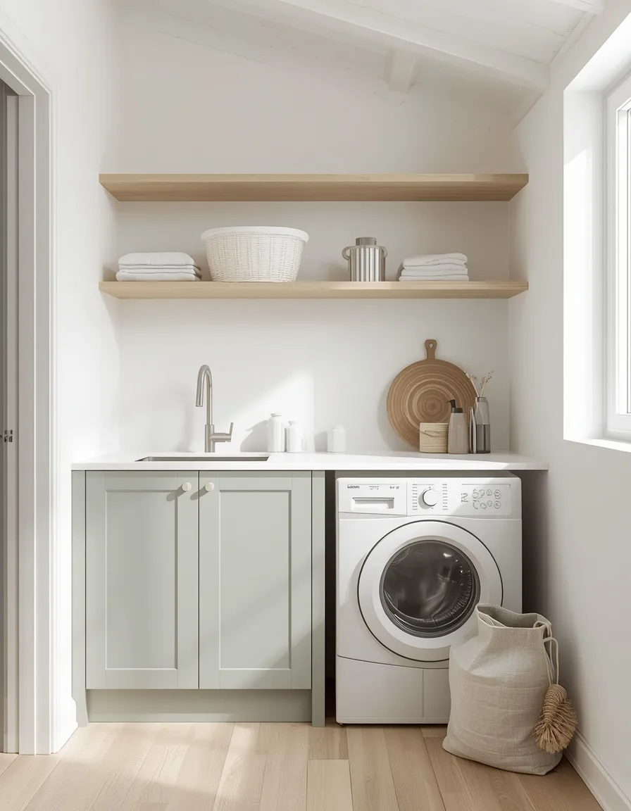 Scandinavian sage green laundry room