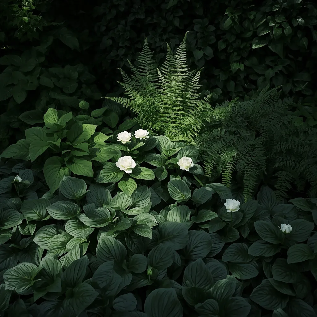 Shady corner flower bed ferns