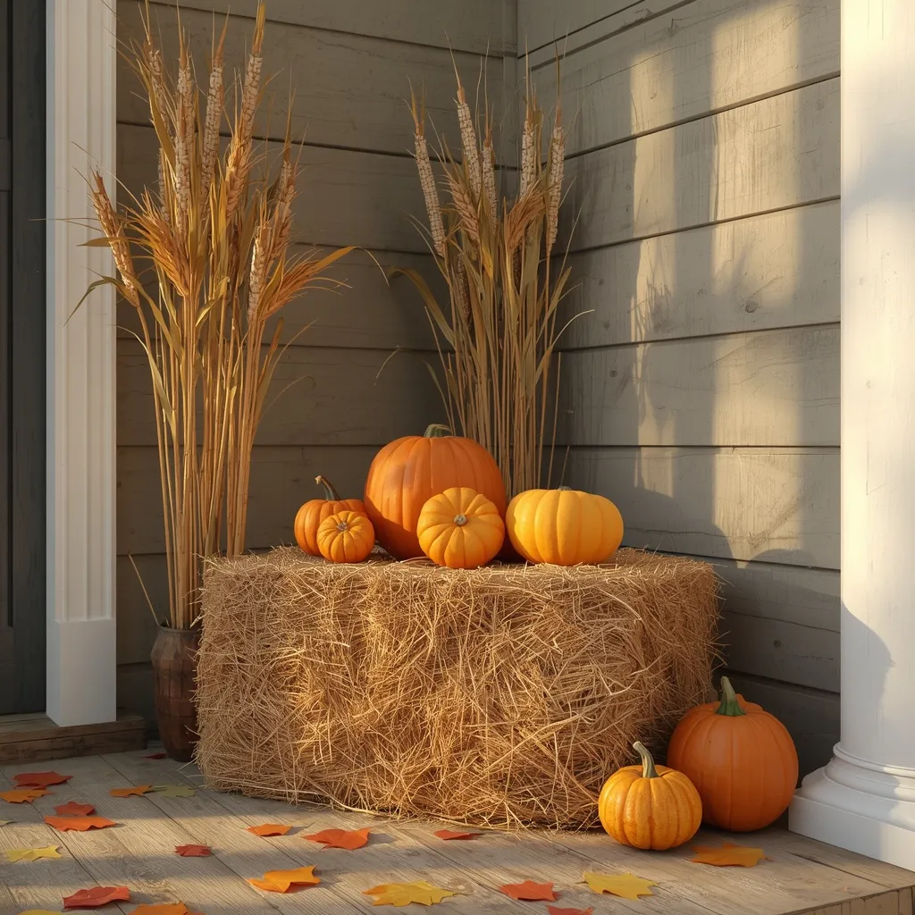Straw bale and cornstalk porch corner