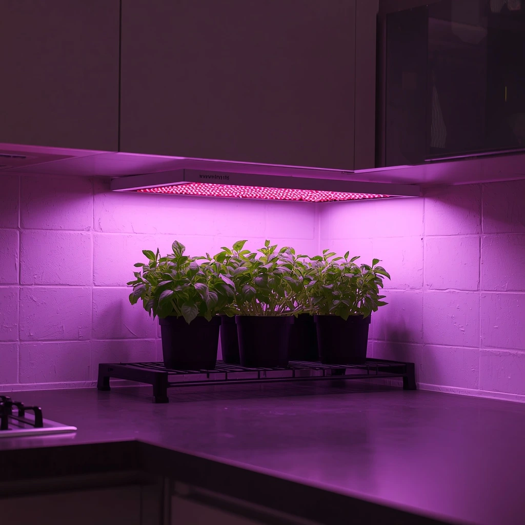 Under-cabinet grow light herb garden