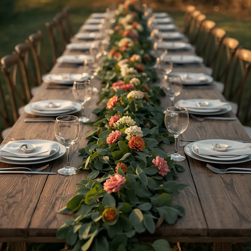 Foliage garland runner on long table