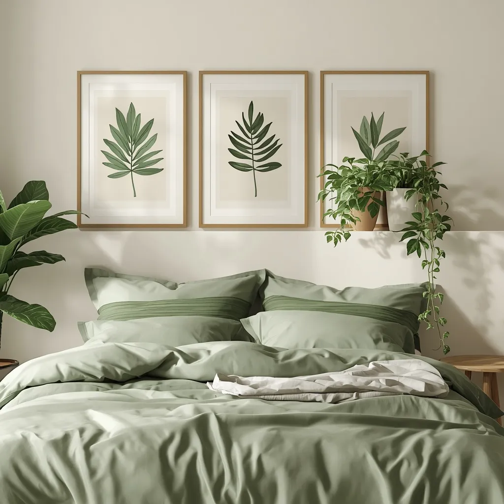 Green botanical summer bedroom