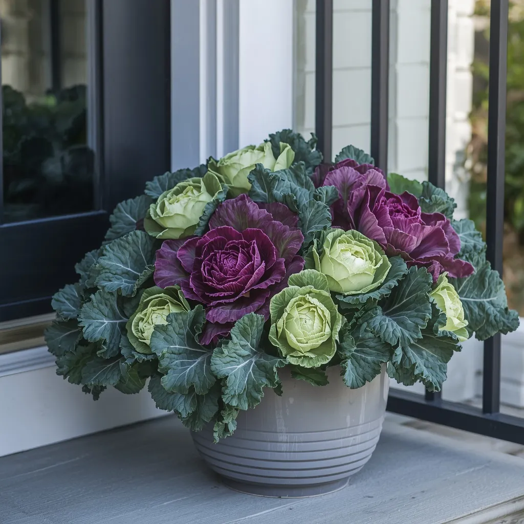 Ornamental kale in fall porch pots
