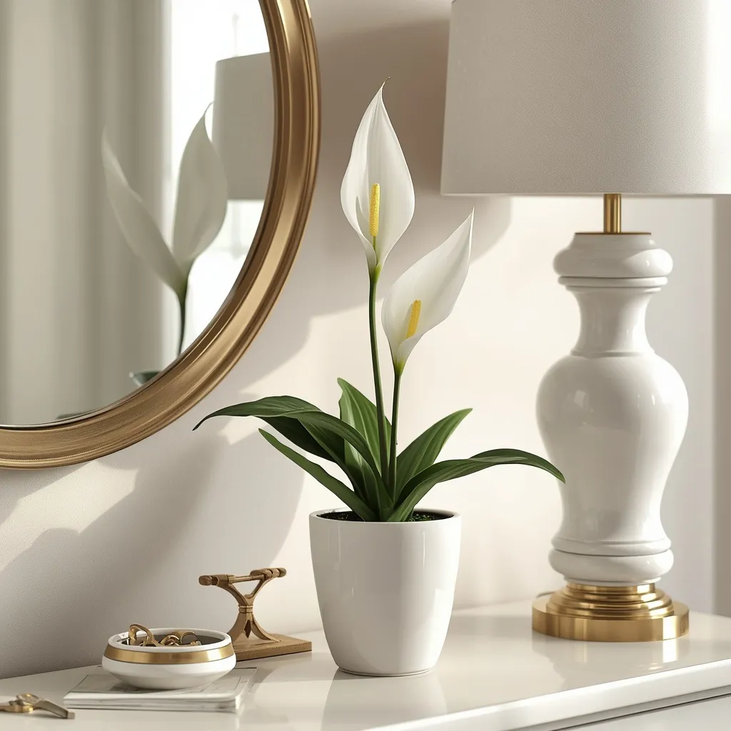 Peace lily on an elegant entryway console