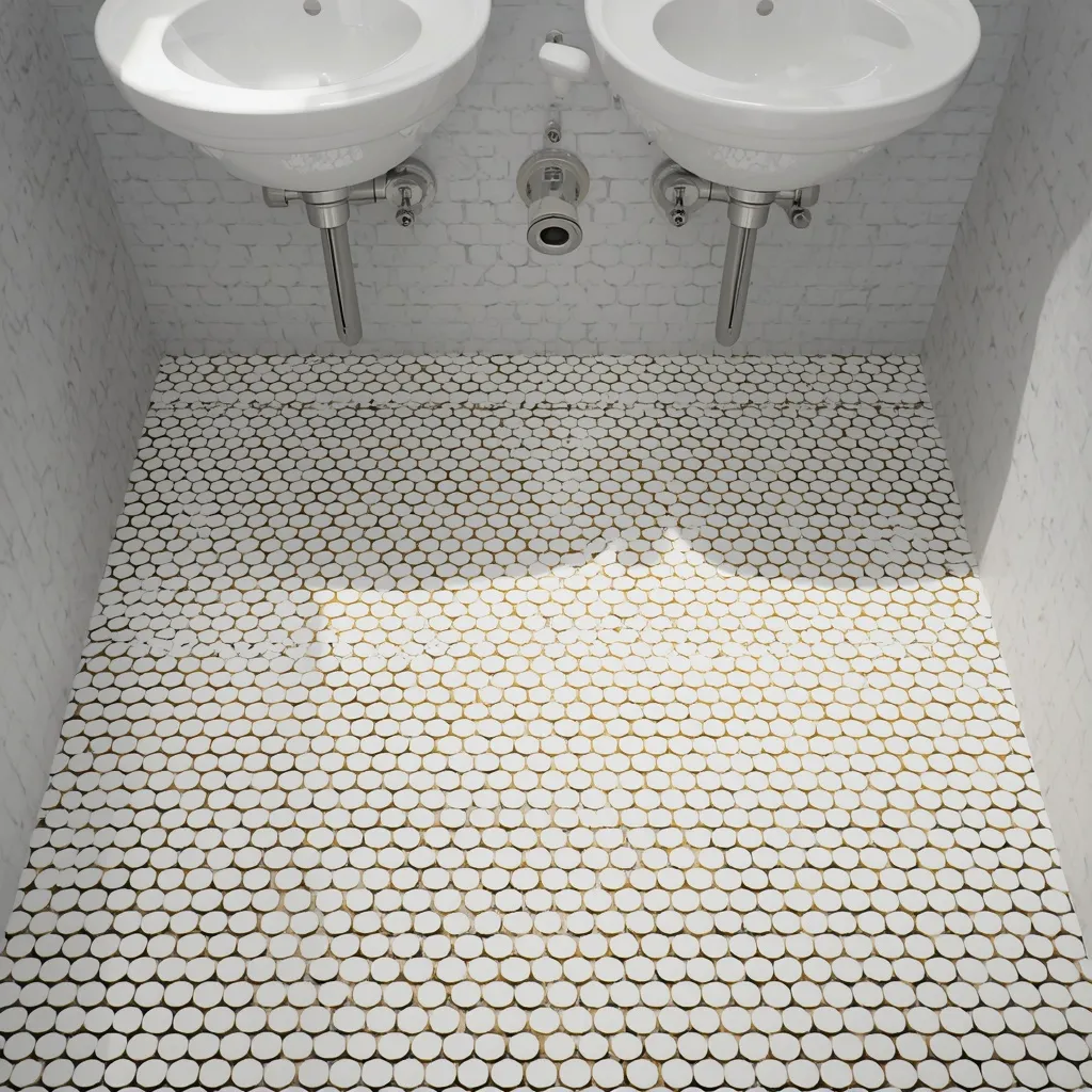 Penny round tile powder room floor